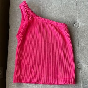 One shoulder hot pink top, Niki Bini, one size.